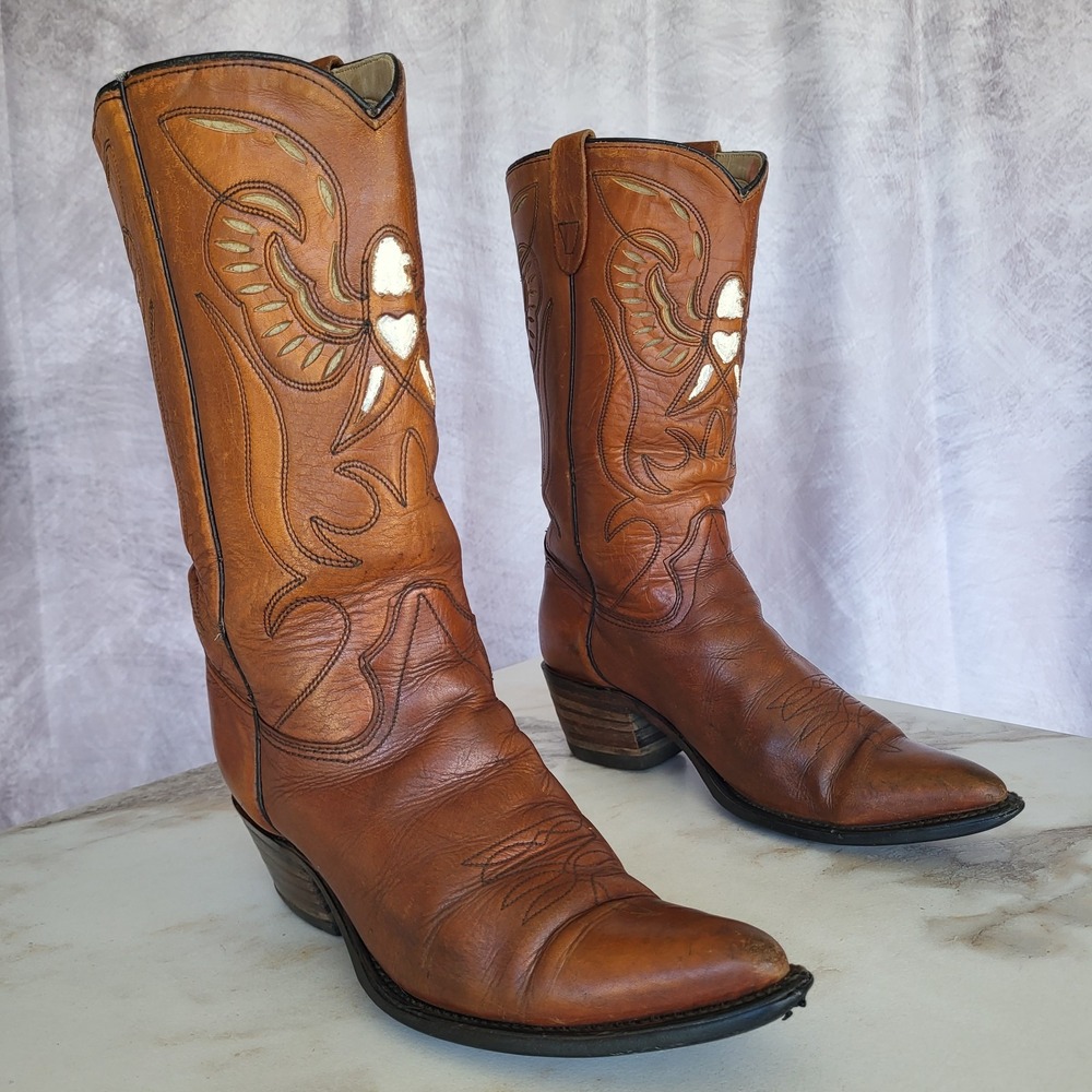 TEXAS Eagle Cut Out USA Western Cowboy Boots Brown Men's Size 9 D